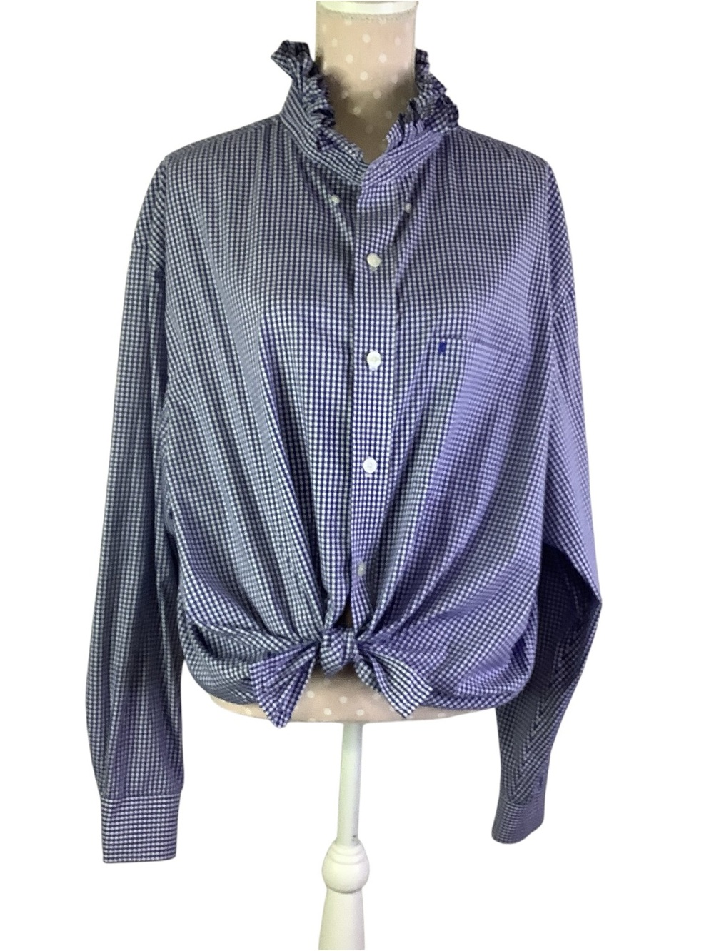 Izod Upcycled Navy and White Gingham Shirt